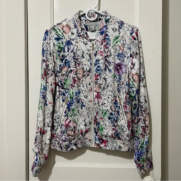 H&M Jackets & Blazers - H&M White with Colourful Floral Bomber Jacket